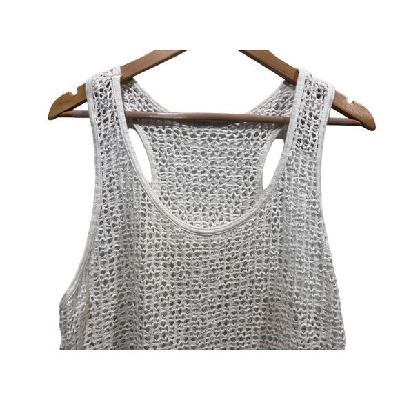 Open Knit Womens Top Size L/XL Neutral Razor Crochet Cover-up Boho Tank - Picture 3 of 8